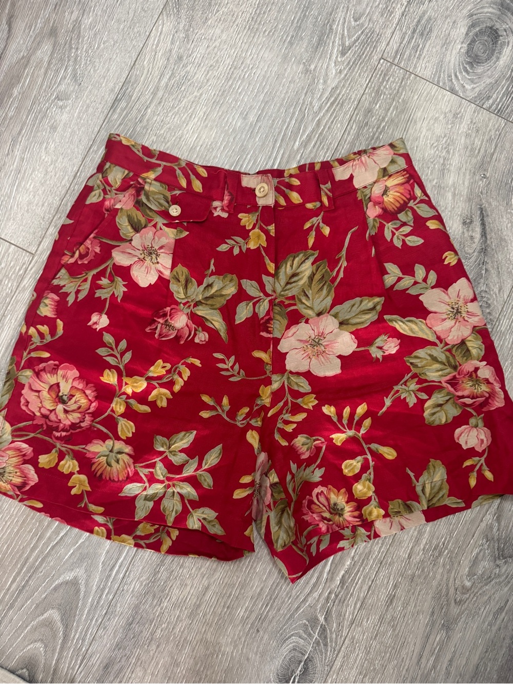 Vintage Ralph Lauren Linen Floral Bermuda Shorts Red Cottagecore 6P - Picture 7 of 15